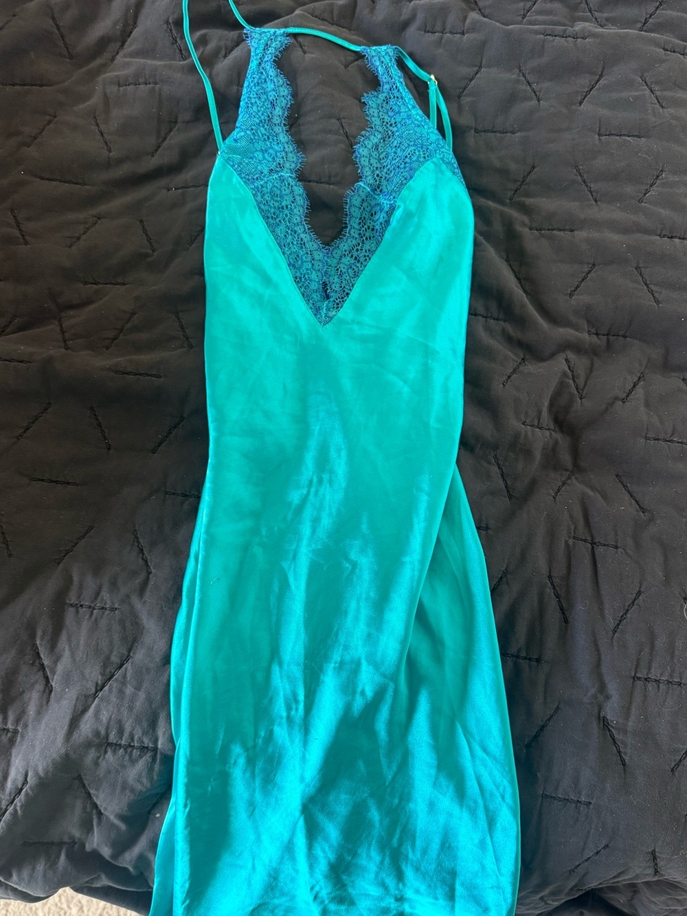 Victoria's Secret Teal Lace-Trim Slip Chemise Nightdress